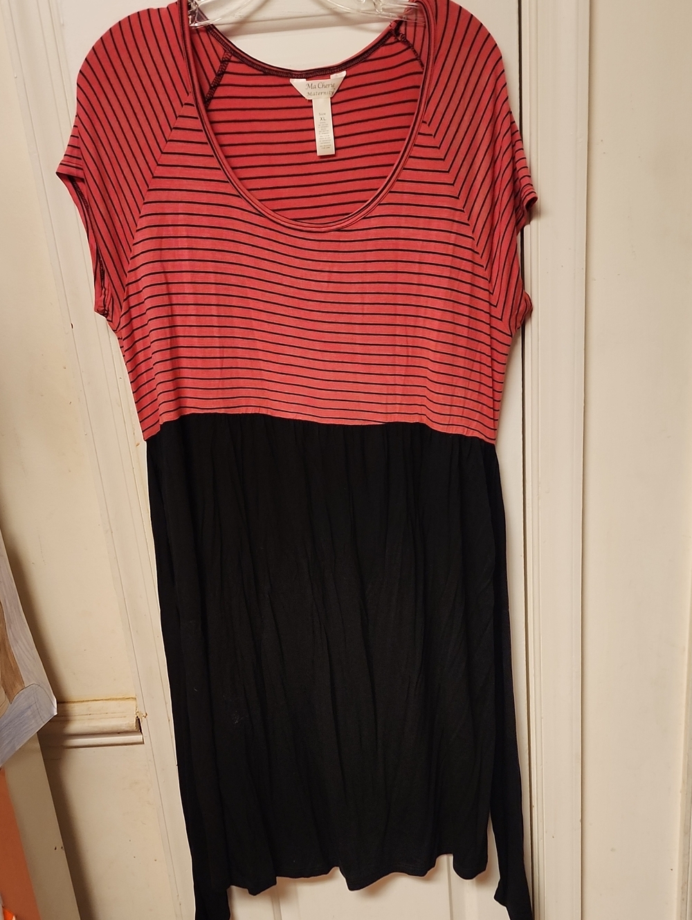 Coral Pink Striped Maternity Midi Dress